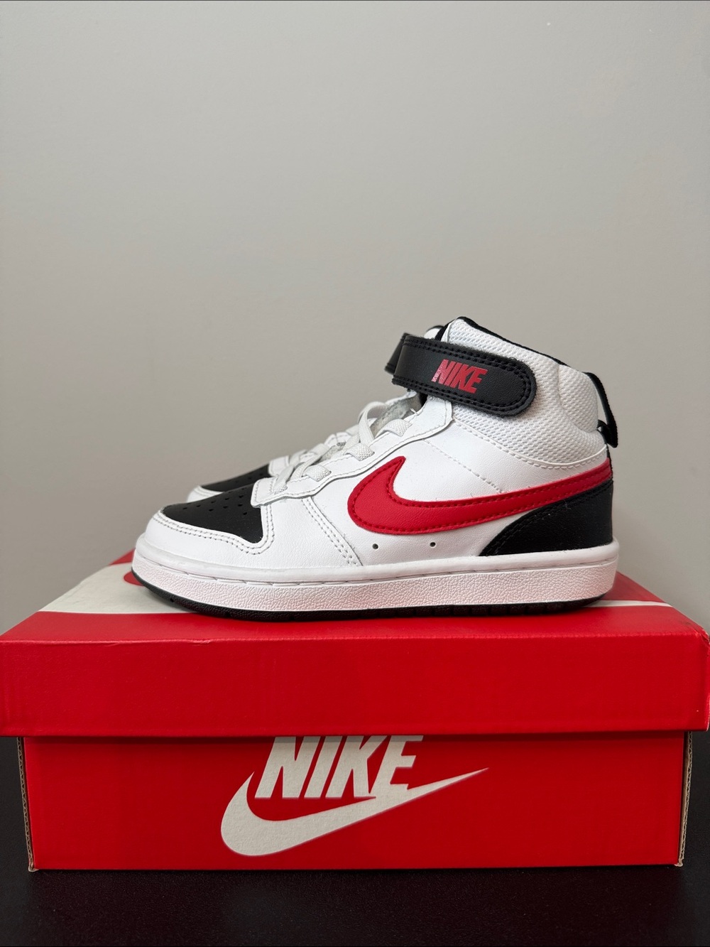 Nike Court Borough Mid 2 White University Red Black Sneakers Toddler 11c New NIB